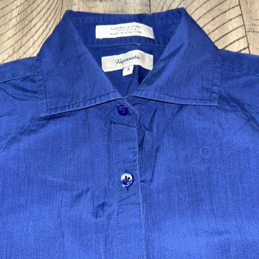 FaconnableNavy 🛳️cottonShirt 👕 3/4 sleeve DeepMediterraneanBlue. Chic Polished - Picture 13 of 17